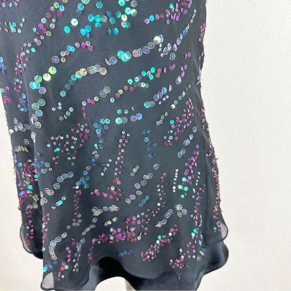 DVF Diane Von Furstenberg Black Silk Sequin Halter Disco Retro 90s Y2k Top 10 - Picture 5 of 9